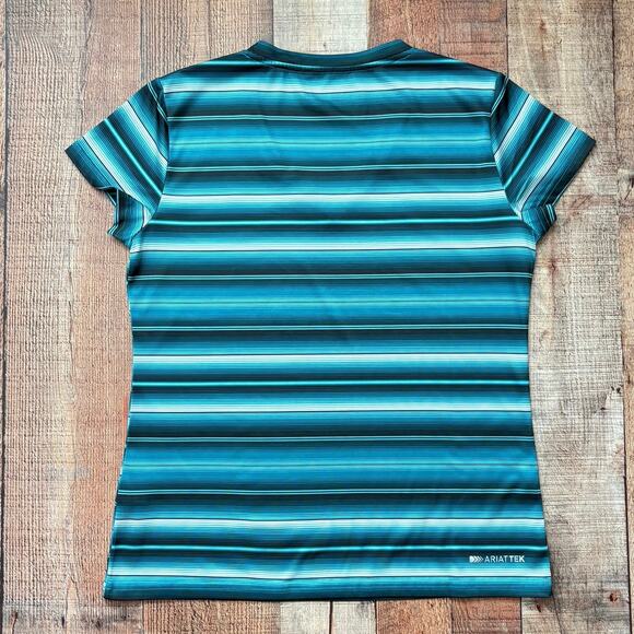 AriatTEK Women’s Striped V-Neck Performance Shirt Size Large Turquoise Stretch - Picture 4 of 7